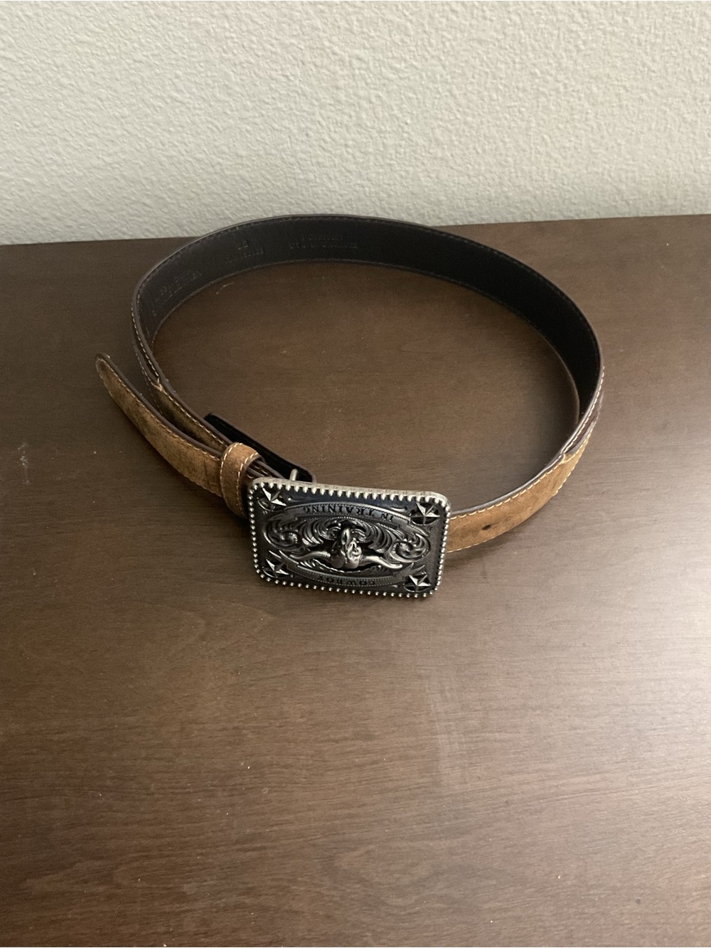 Kids Suede Brown Belt with Decorative Silver Buckle